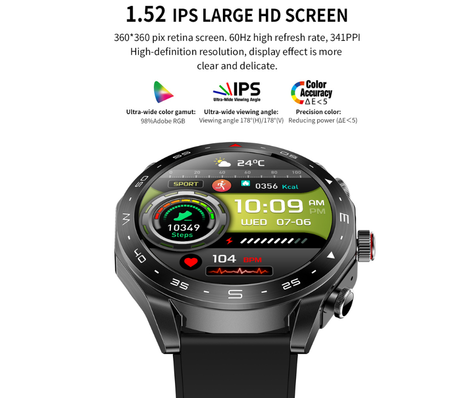 Smart Watch with 1.52 Inch IPS Screen BT Earphone