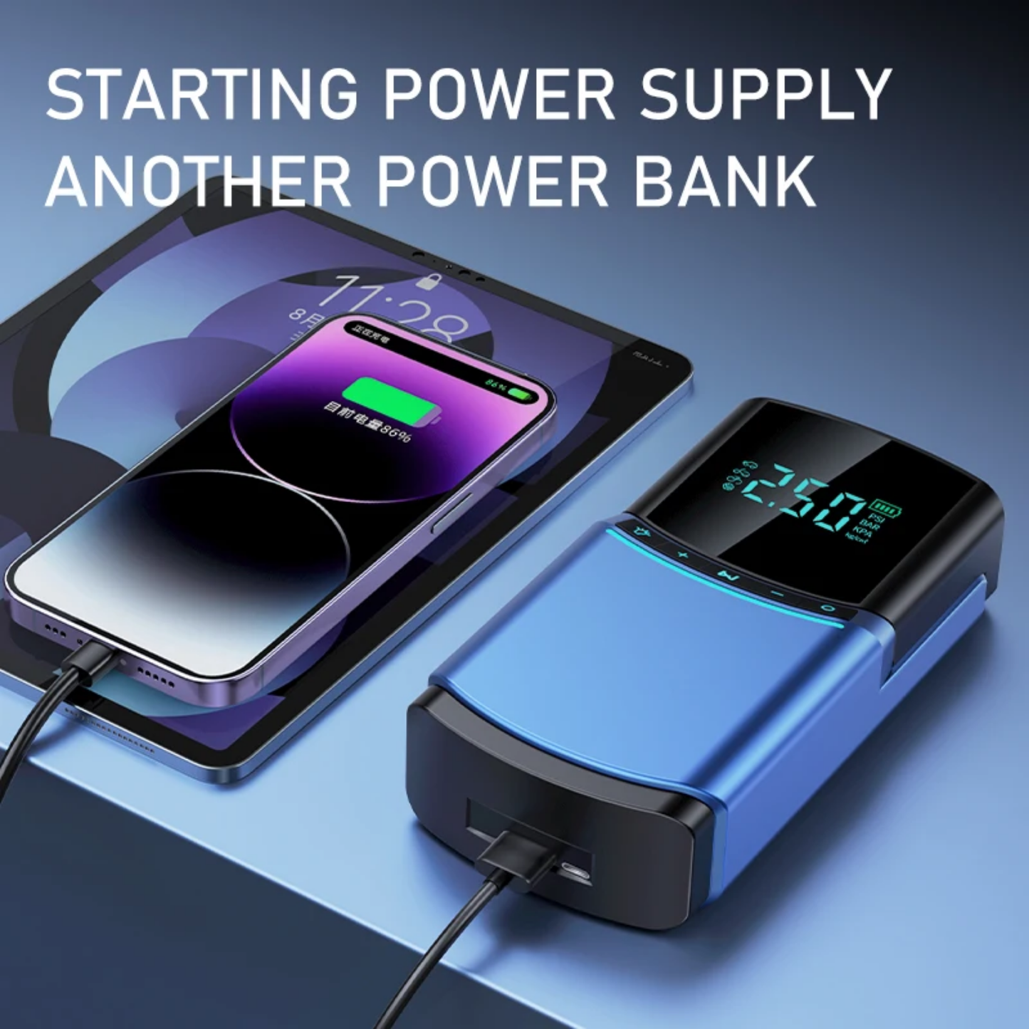 Powerful Car Jump Starter Tyre Air Pump 150PSI 12000mAh