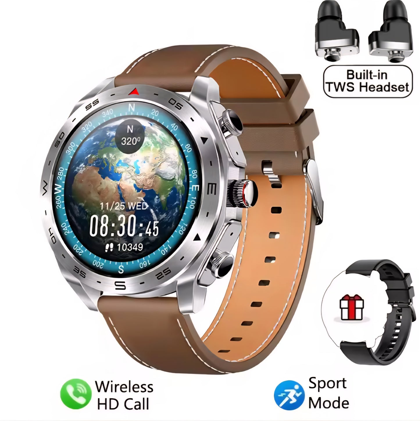 Smart Watch with 1.52 Inch IPS Screen BT Earphone